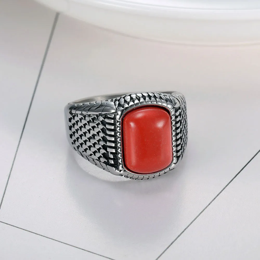 RED STONE GOTHIC DESIGN SIGNET RING