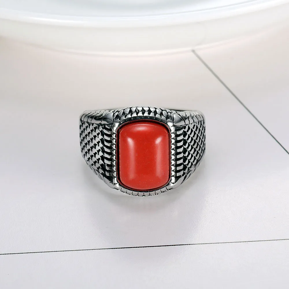 RED STONE GOTHIC DESIGN SIGNET RING