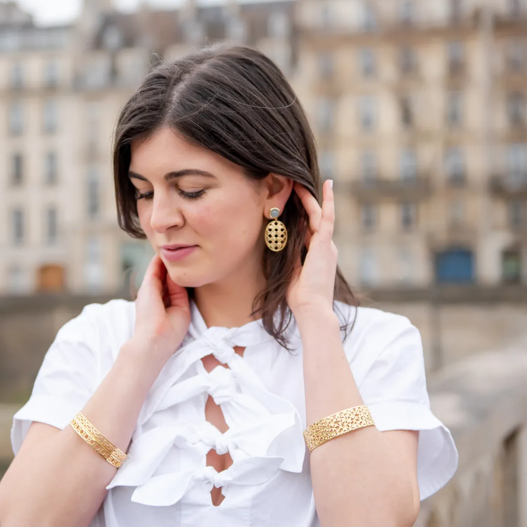 Remy Wicker Gold Oval & Aquamarine Earrings