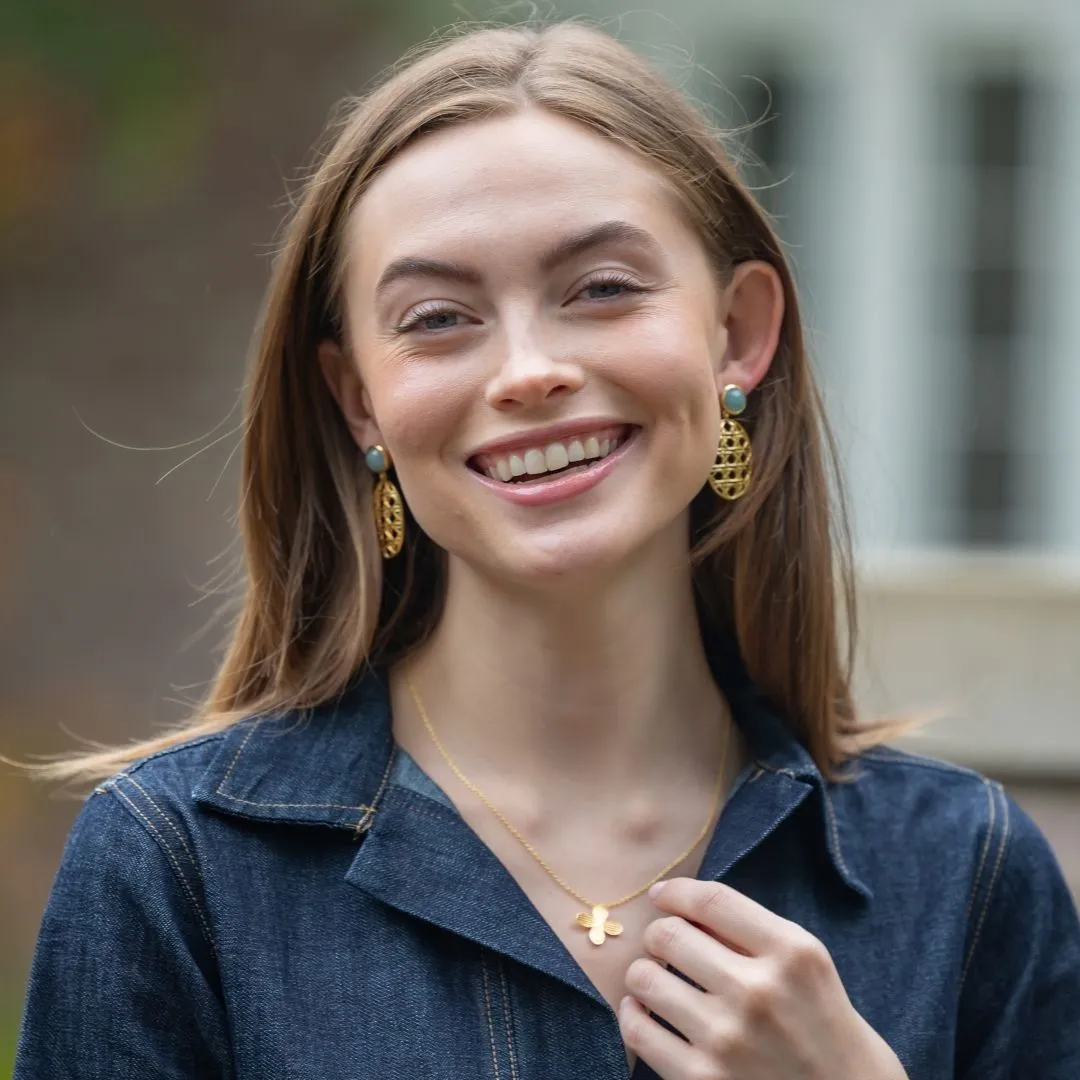 Remy Wicker Gold Oval & Aquamarine Earrings