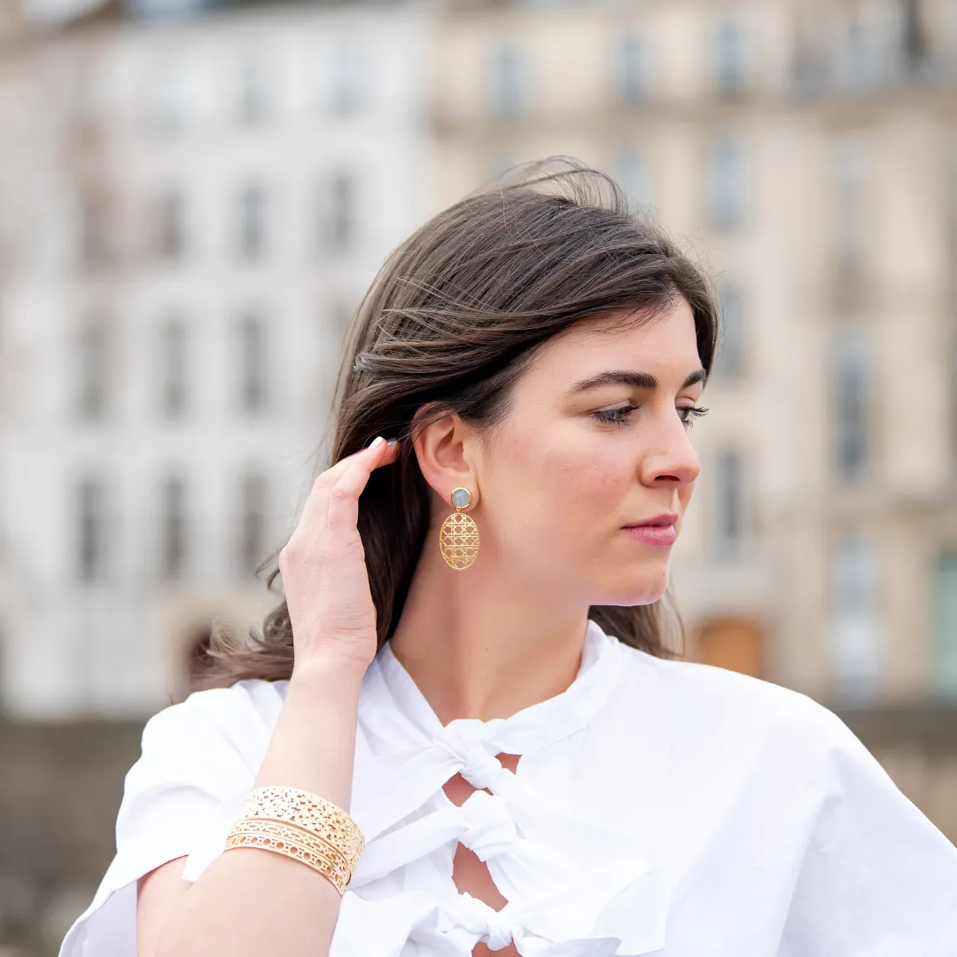 Remy Wicker Gold Oval & Aquamarine Earrings