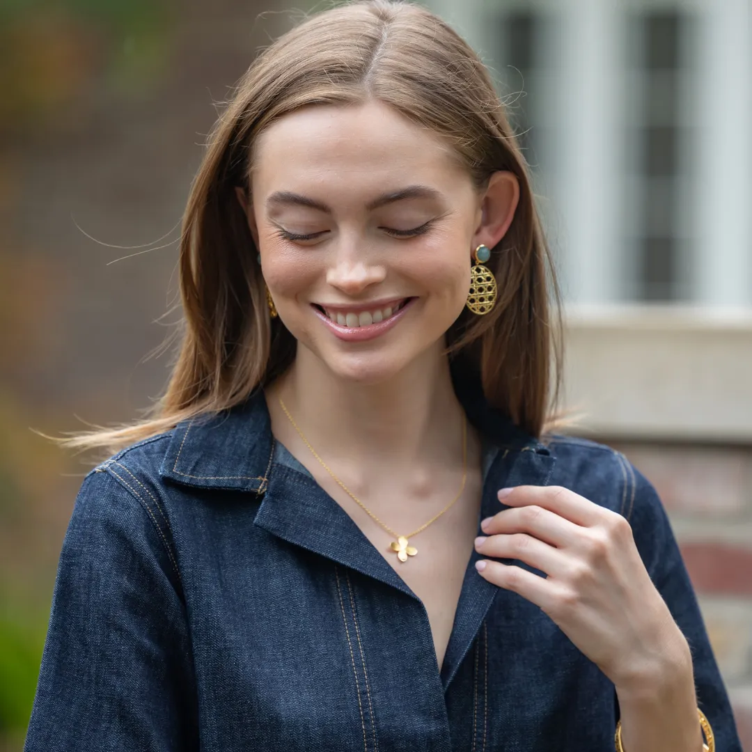 Remy Wicker Gold Oval & Aquamarine Earrings