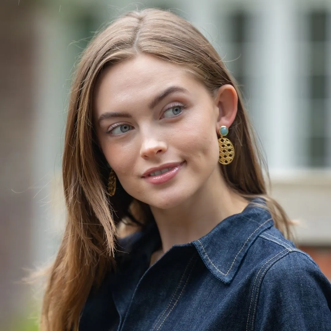 Remy Wicker Gold Oval & Aquamarine Earrings