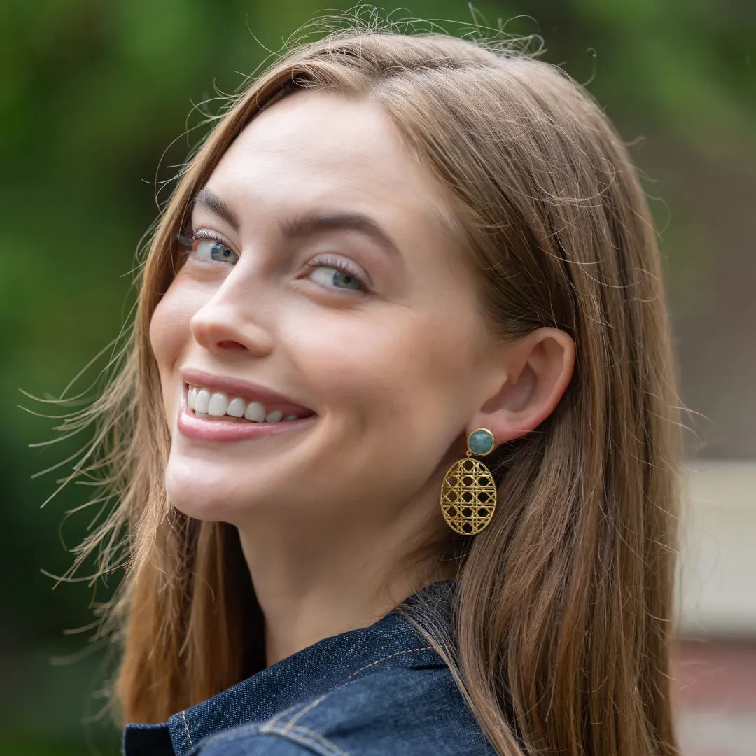 Remy Wicker Gold Oval & Aquamarine Earrings