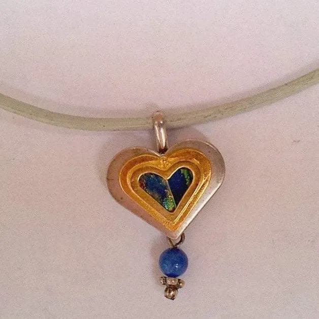 Roman Glass Sterling silver heart pendant necklace for woman.