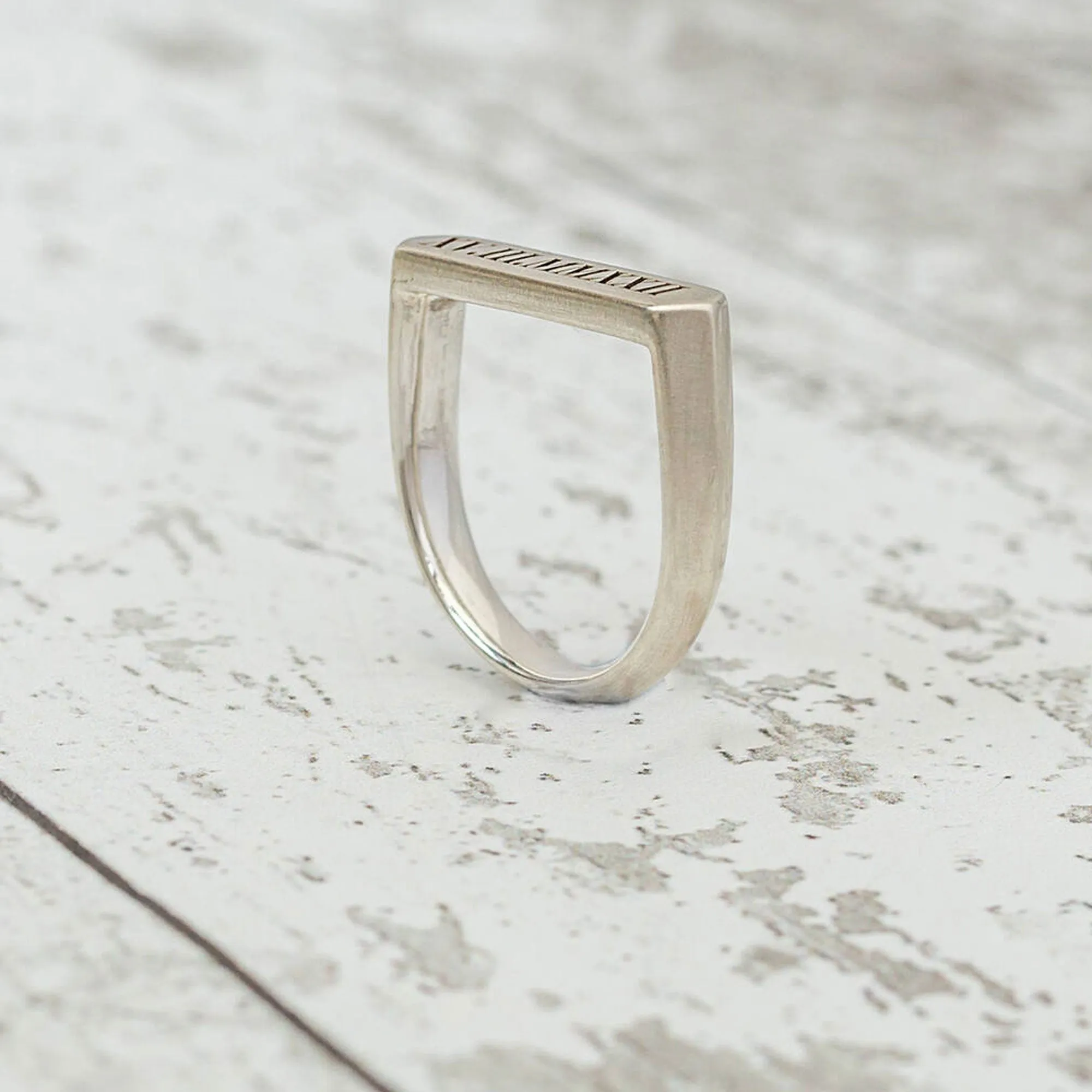 Roman Numerals Bar Silver Signet Ring