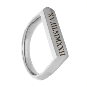 Roman Numerals Bar Silver Signet Ring