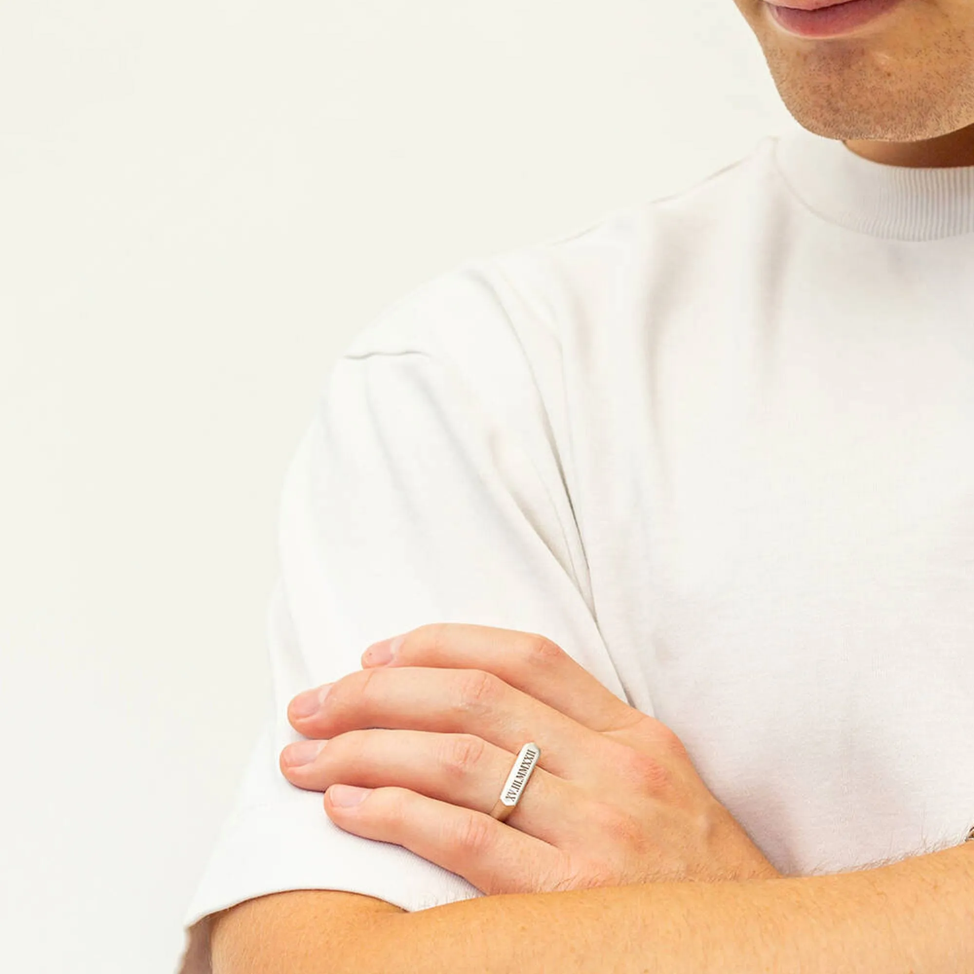 Roman Numerals Bar Silver Signet Ring