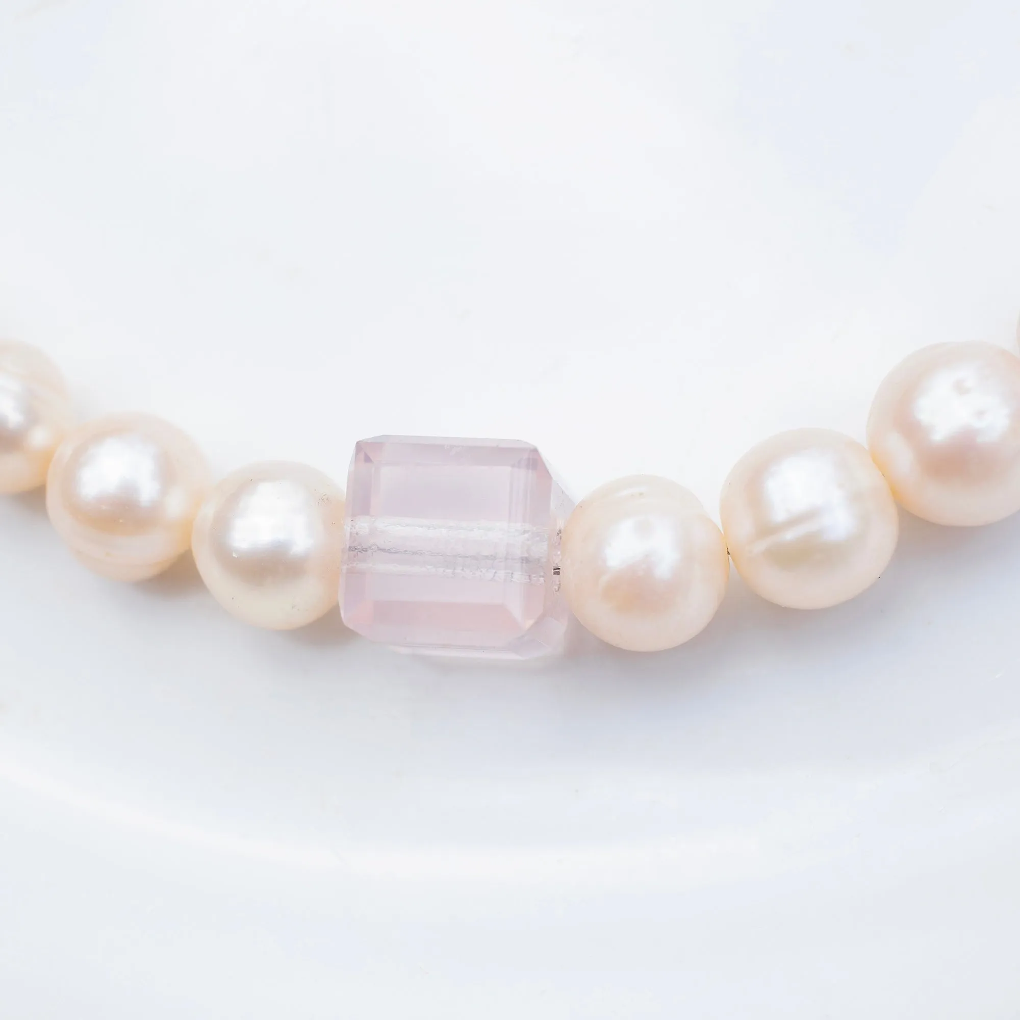 Rose Quartz Cube on Rose Pearls necklace