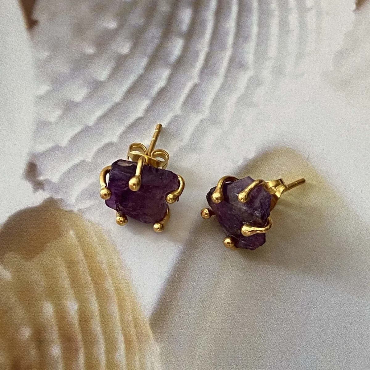 Rough Gemstone Gold Plated Handmade Stud Earrings