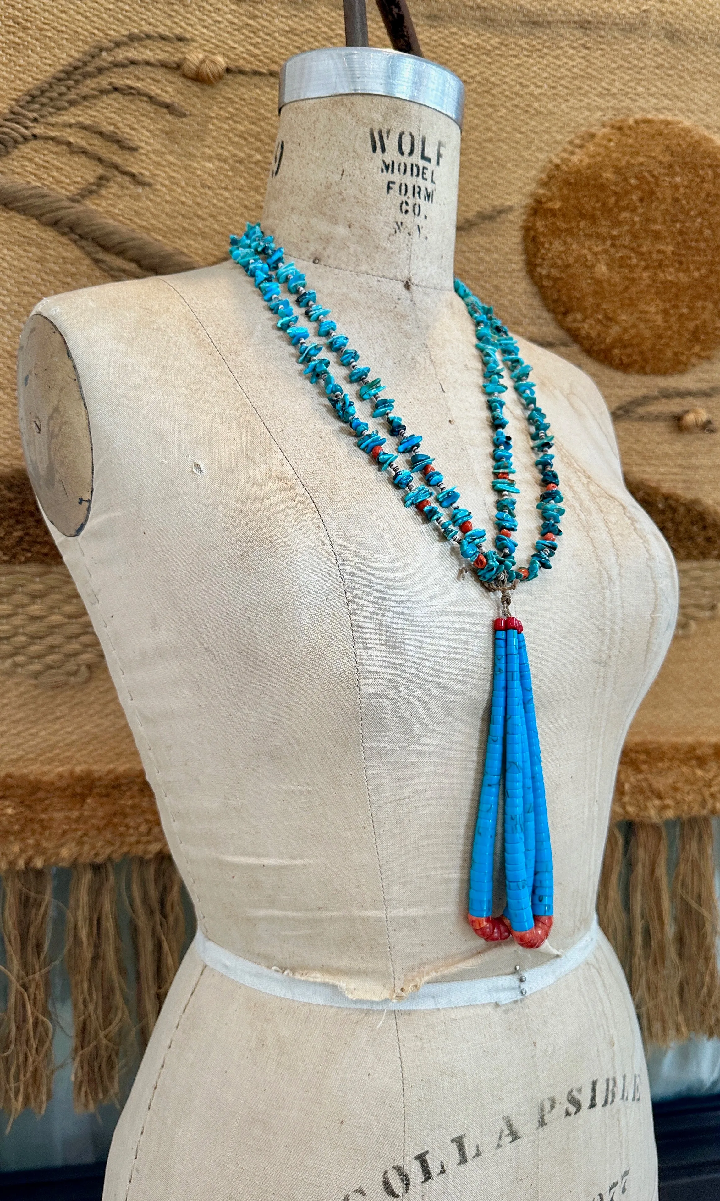 SANTO DOMINGO PUEBLO Turquoise & Spiny Oyster Jacla Necklace