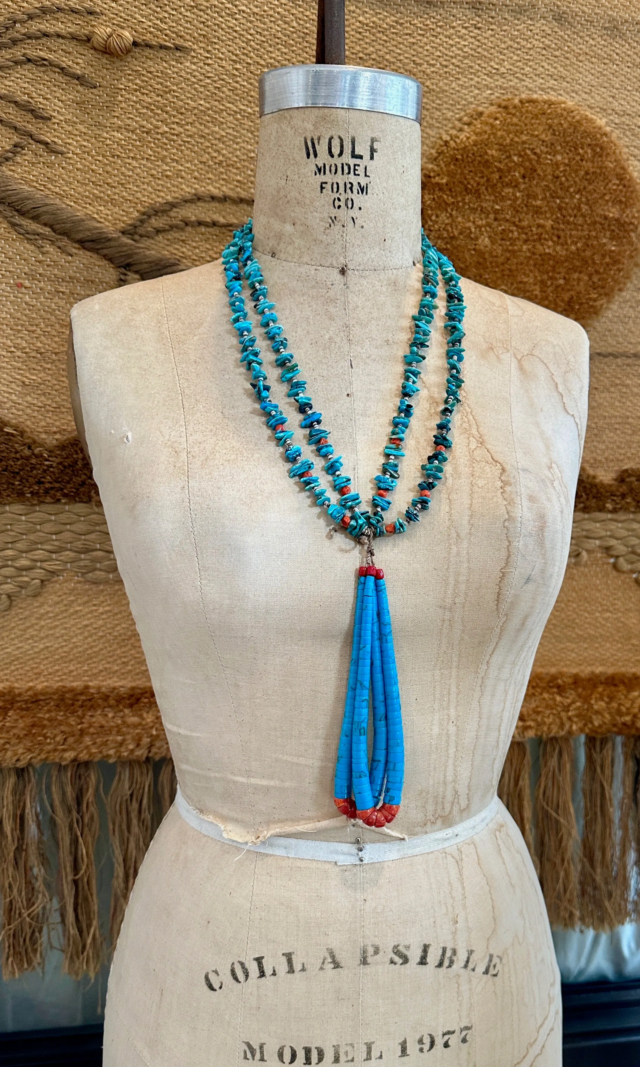 SANTO DOMINGO PUEBLO Turquoise & Spiny Oyster Jacla Necklace