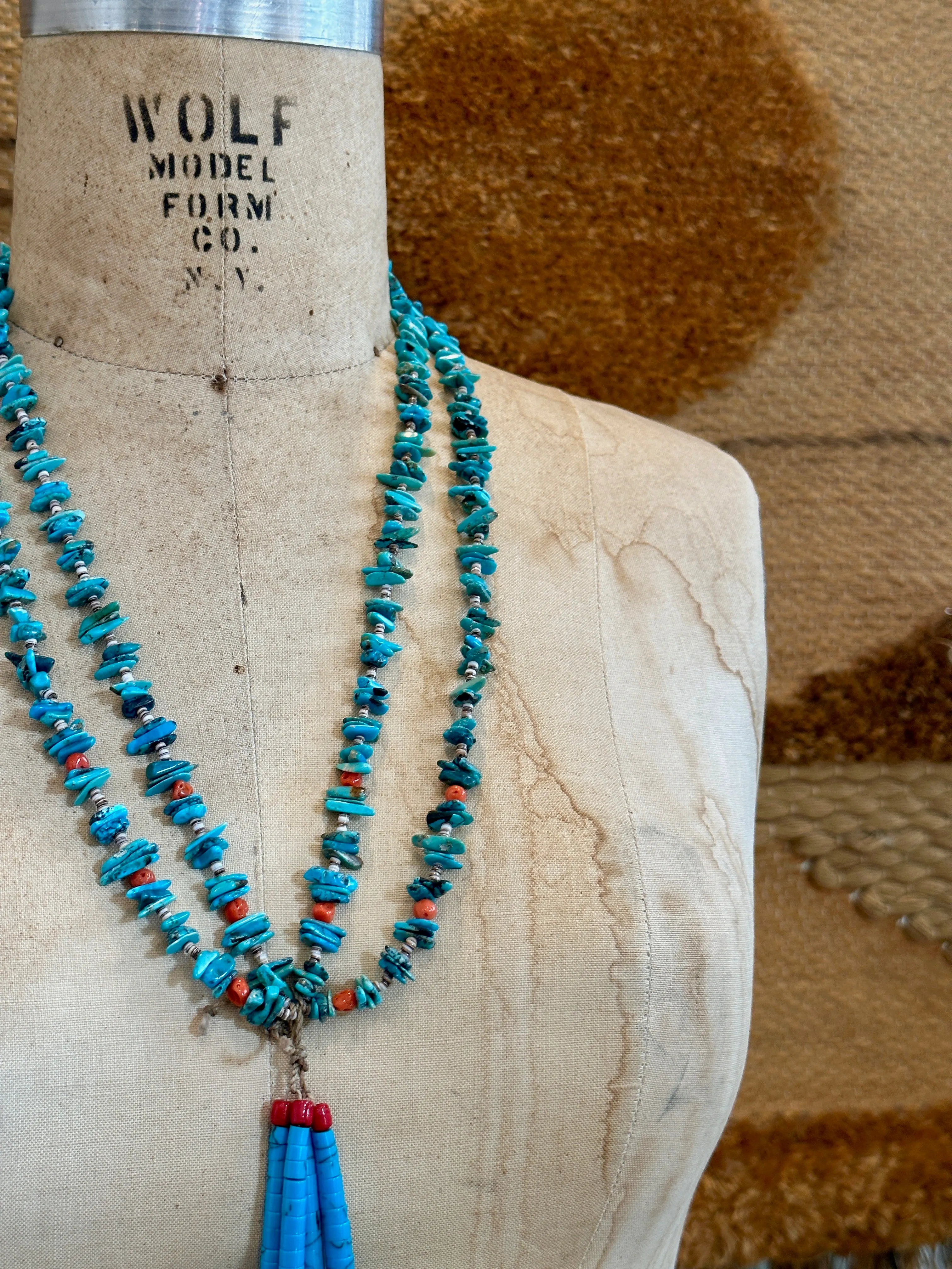 SANTO DOMINGO PUEBLO Turquoise & Spiny Oyster Jacla Necklace