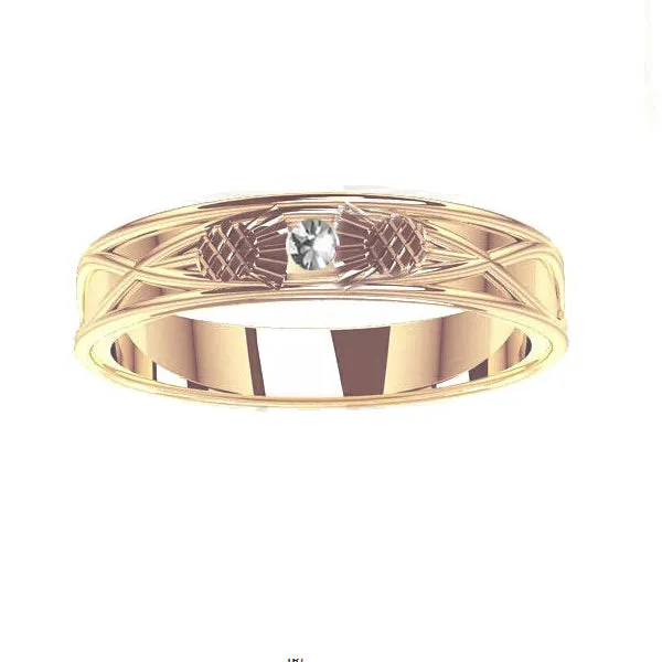 Scottish Thistle Celtic Tube Set Diamond Wedding Ring