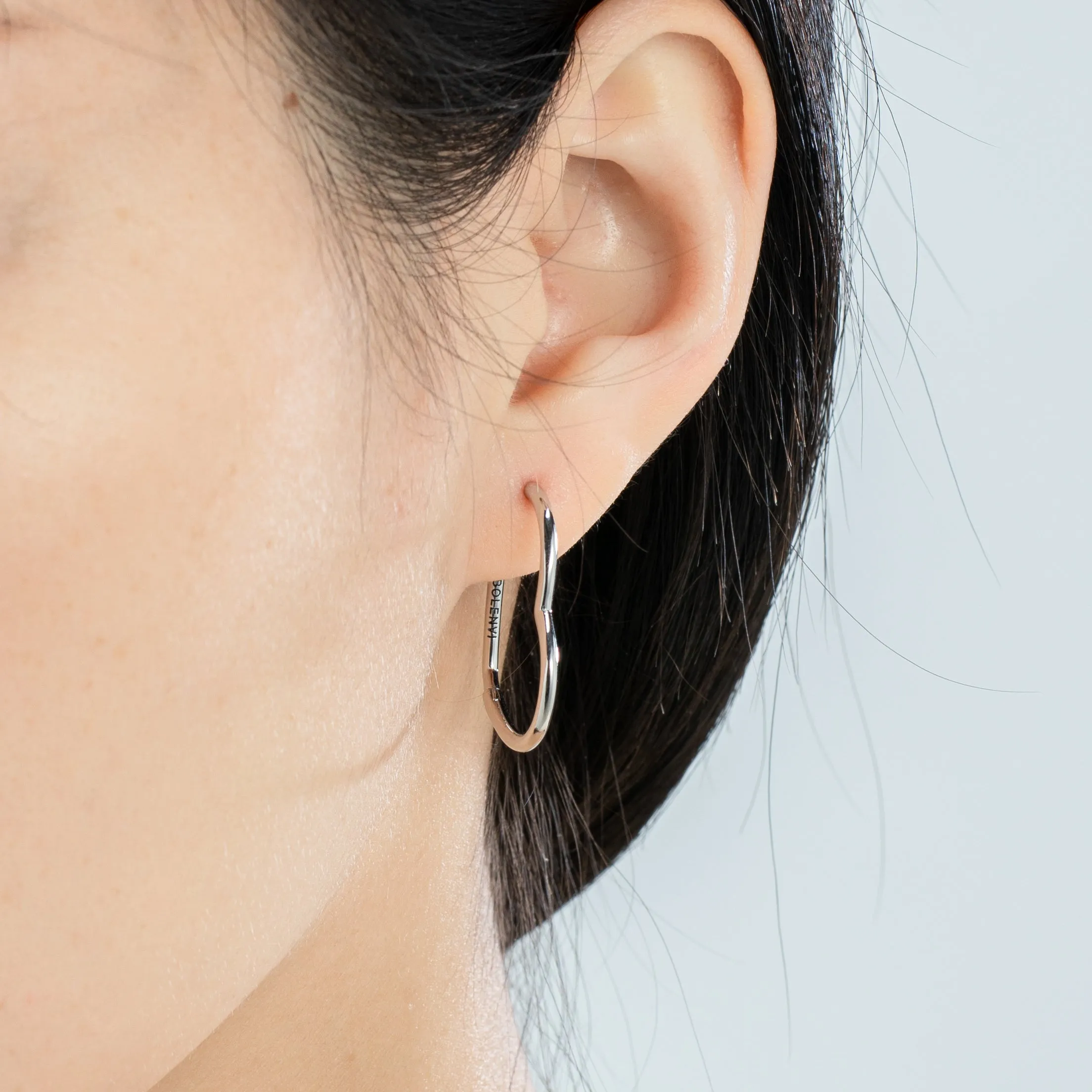 Silver Asymmetrical Heart Hoop Earrings