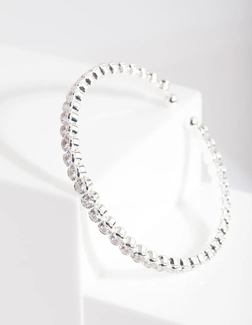 Silver Cubic Zirconia Stone Cuff Bracelet