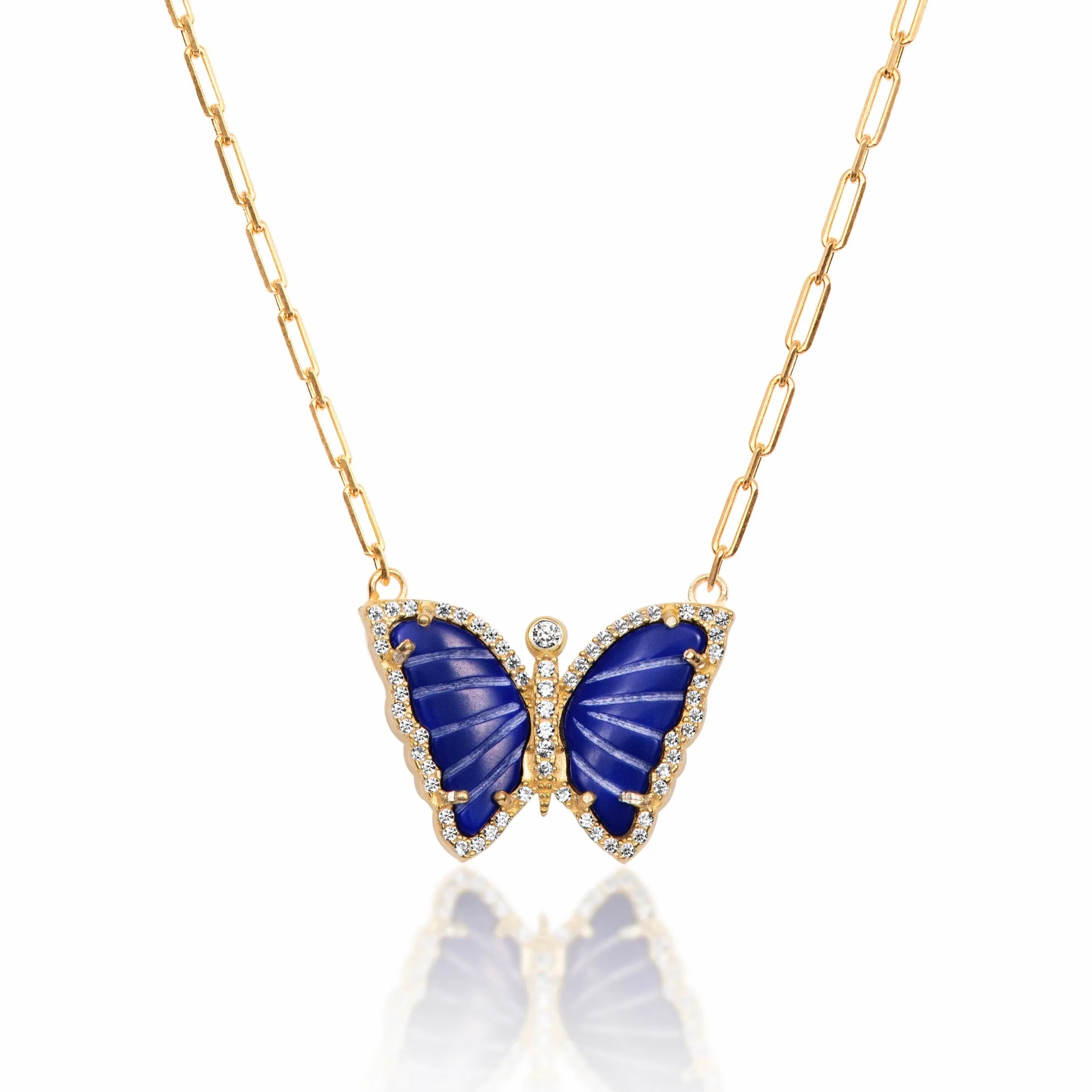 Silver gold plated lapis butterfly necklace