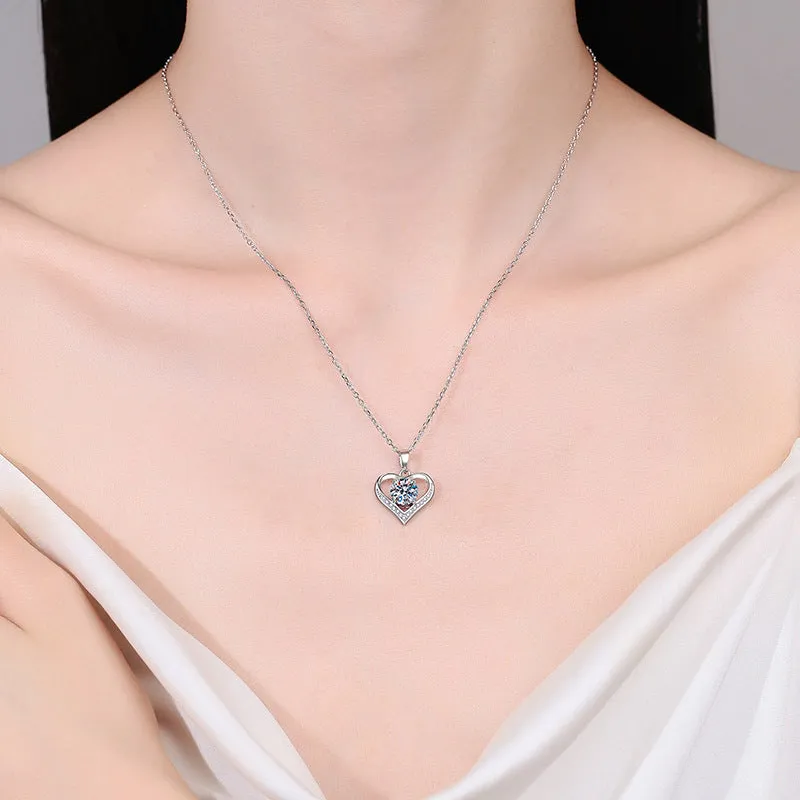 Silver Moissanite Heart-Shaped Necklace Love Pendant Valentine Gift