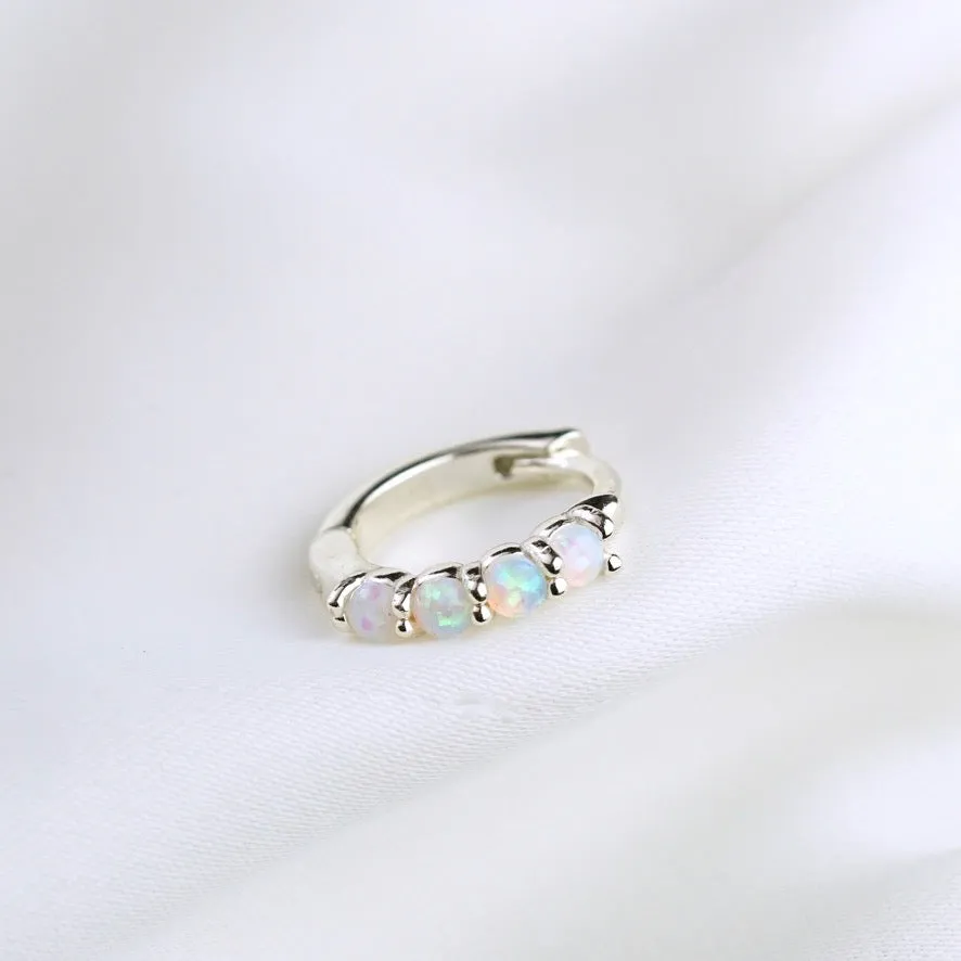 Silver Opal Hoop Earring