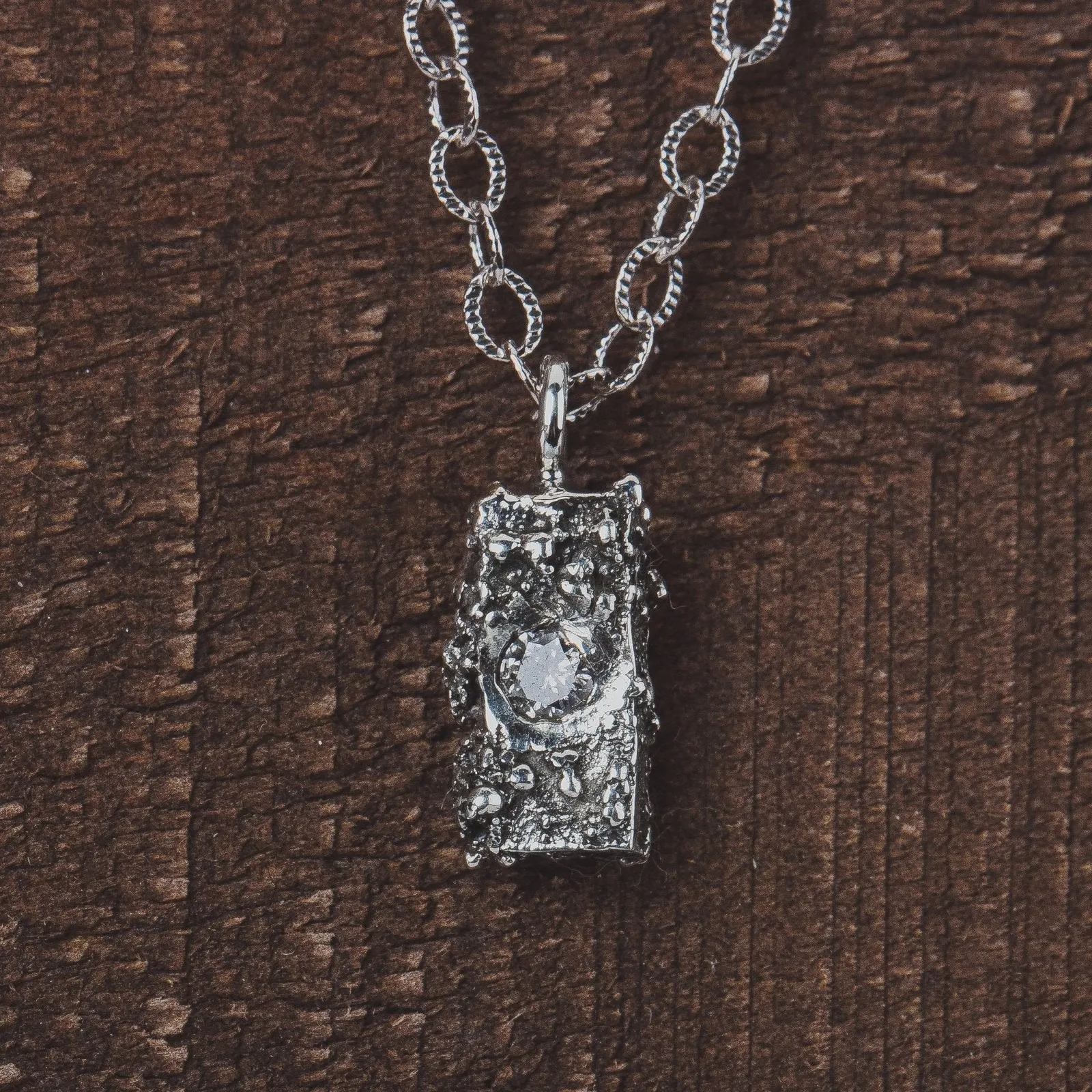 Silvermist Diamond Rugged Textured Brick Necklace