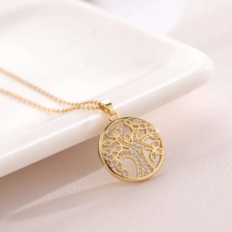 SISSLIA Fashion Jewelry Zircon Copper Plating Gold Titanium Steel Chain Tree of Life Pendant Necklace for Women