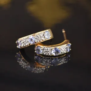 Solid Gold Tanzanite Diamond Huggie Hoop Earrings