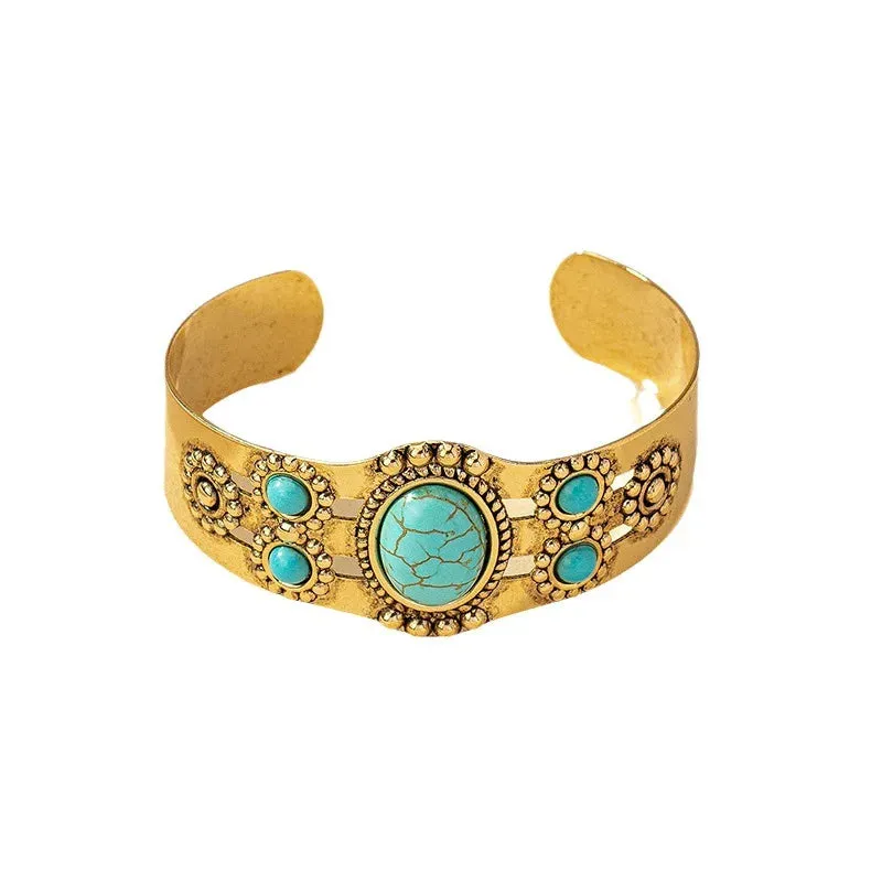 Southwestern Blue Turquoise Boho-Chic Cuff Bracelet for Women