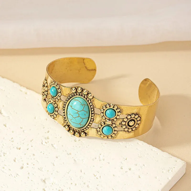 Southwestern Blue Turquoise Boho-Chic Cuff Bracelet for Women