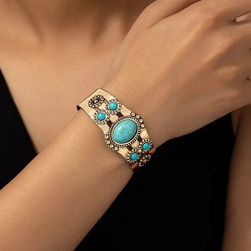 Southwestern Blue Turquoise Boho-Chic Cuff Bracelet for Women