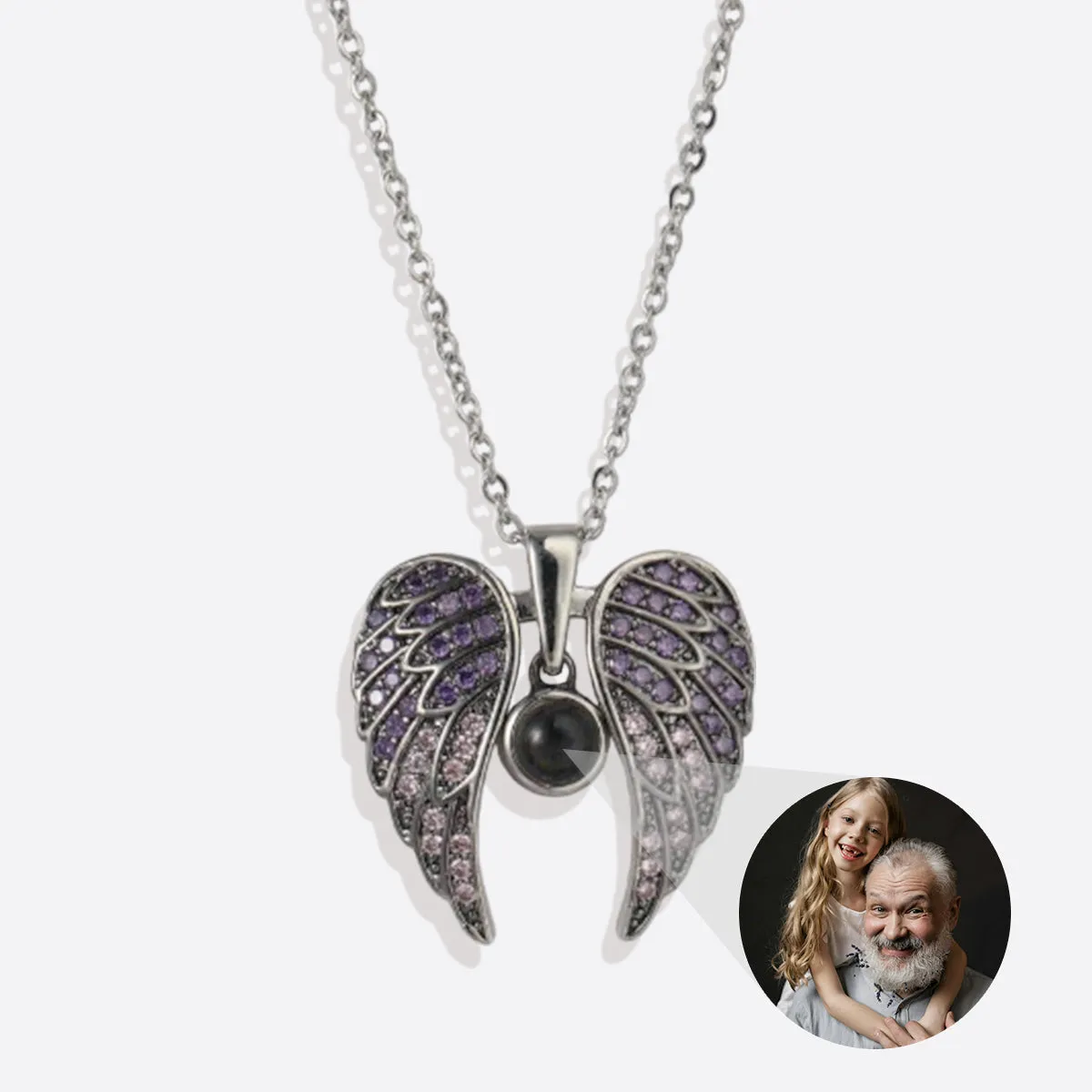 Sparkling Angel Wings Memorial Photo Necklace