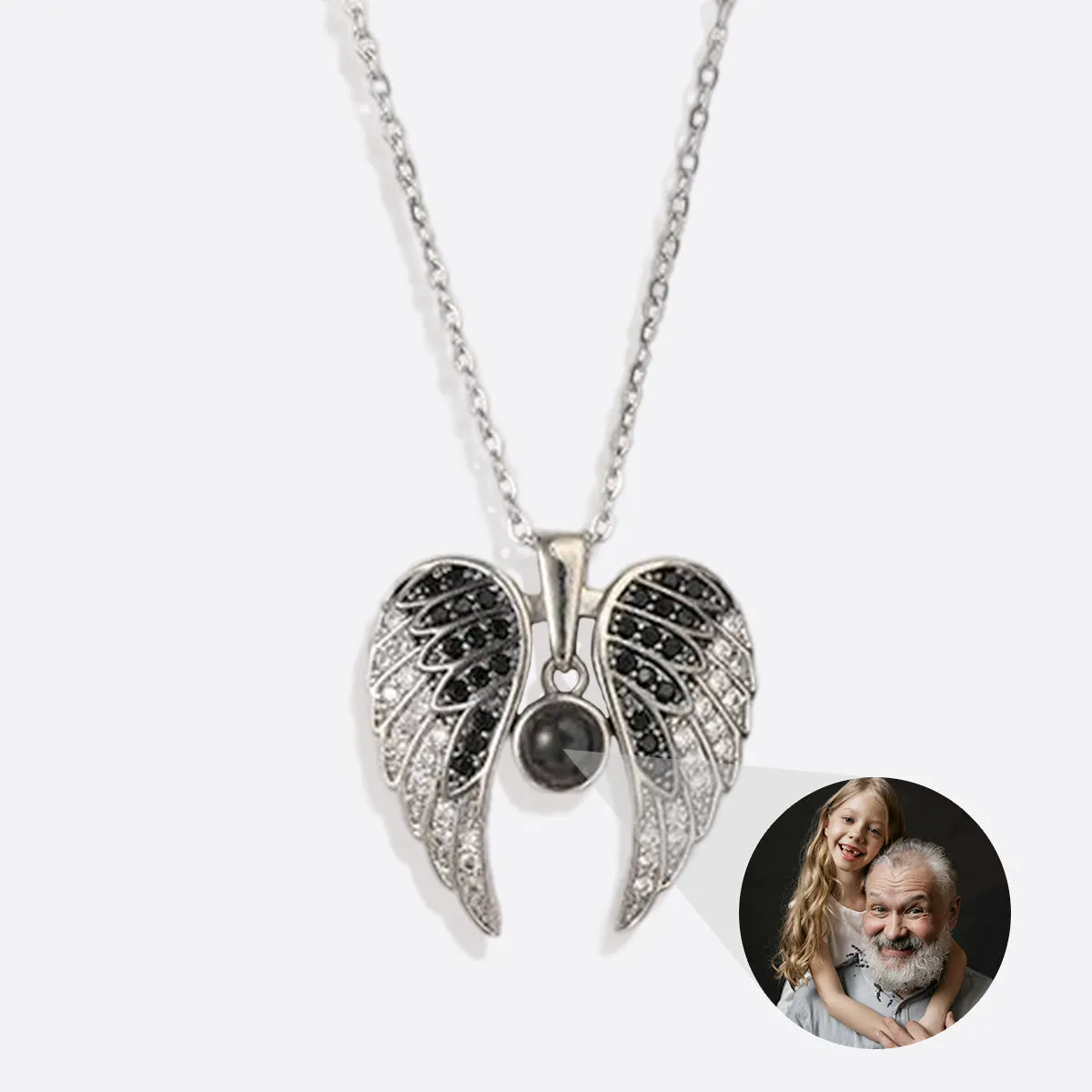 Sparkling Angel Wings Memorial Photo Necklace