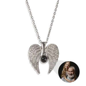 Sparkling Angel Wings Memorial Photo Necklace