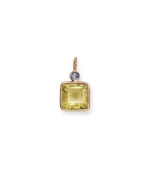 Square 14k Gold Necklace Charm in Tanzanite & Lemon Quartz