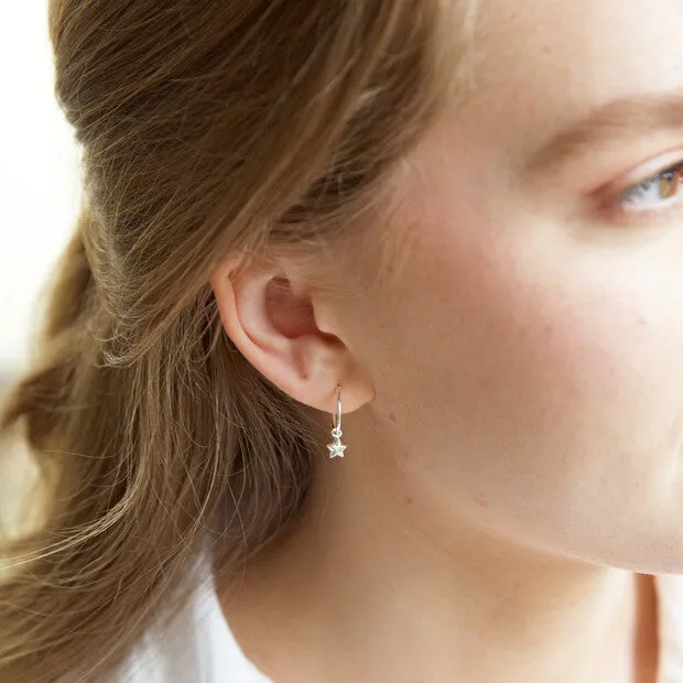 Star Charm Hoop Earrings in Silver