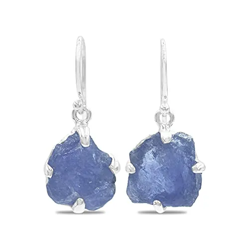 Starborn 10-20 carat Rough Tanzanite Gemstone, Prong Set Sterling Silver Dangle Earrings