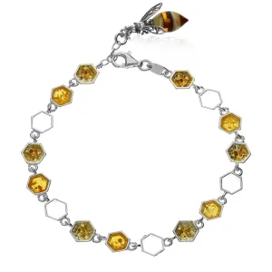 Sterling Silver Amber Honeycomb Bee Bracelet