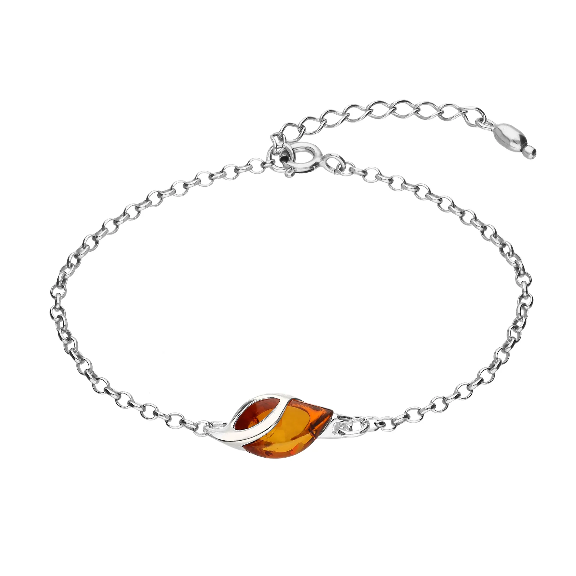 Sterling Silver Amber Single Teardrop Leaf Bracelet