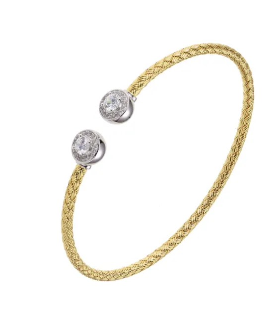 Sterling Silver or Gold Plated Mesh Flex Cuff with Prong Set CZ End Caps (SI5308 & SI5318)