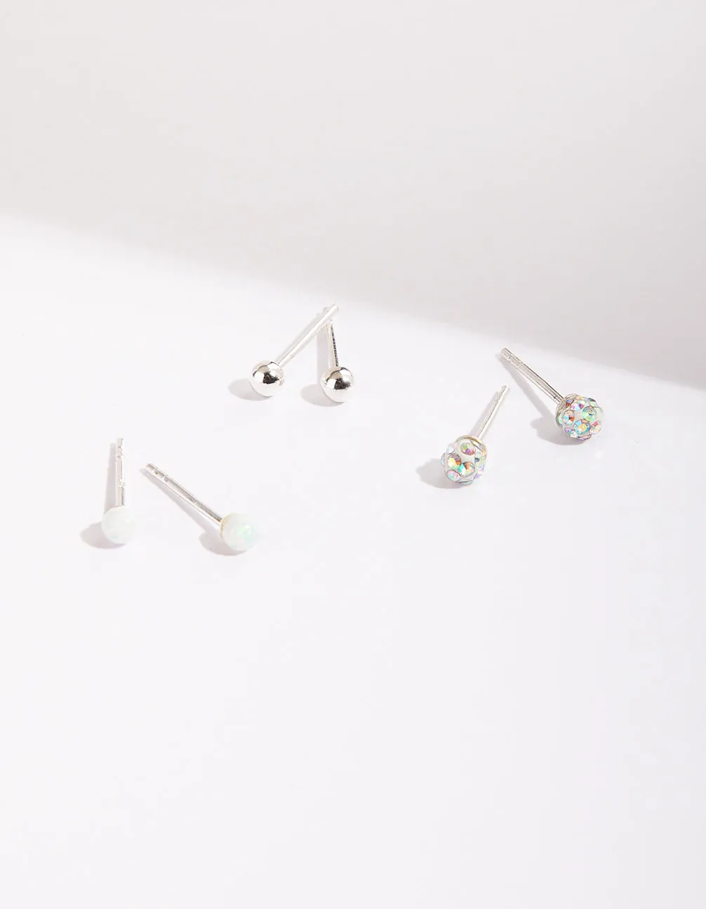 Sterling Silver Synthetic Opal Fireball Earring Pack