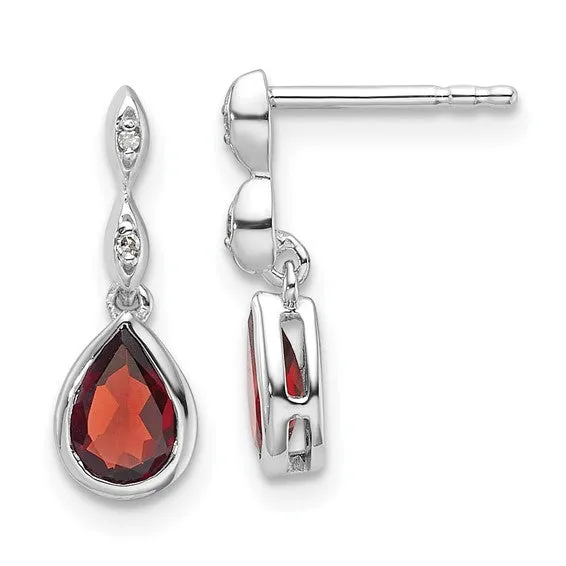 Sterling Silver White Ice Diamond and Garnet Teardrop Earrings