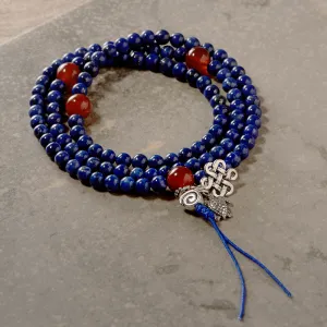 Stretchy Lapis Mala with Carnelian Markers