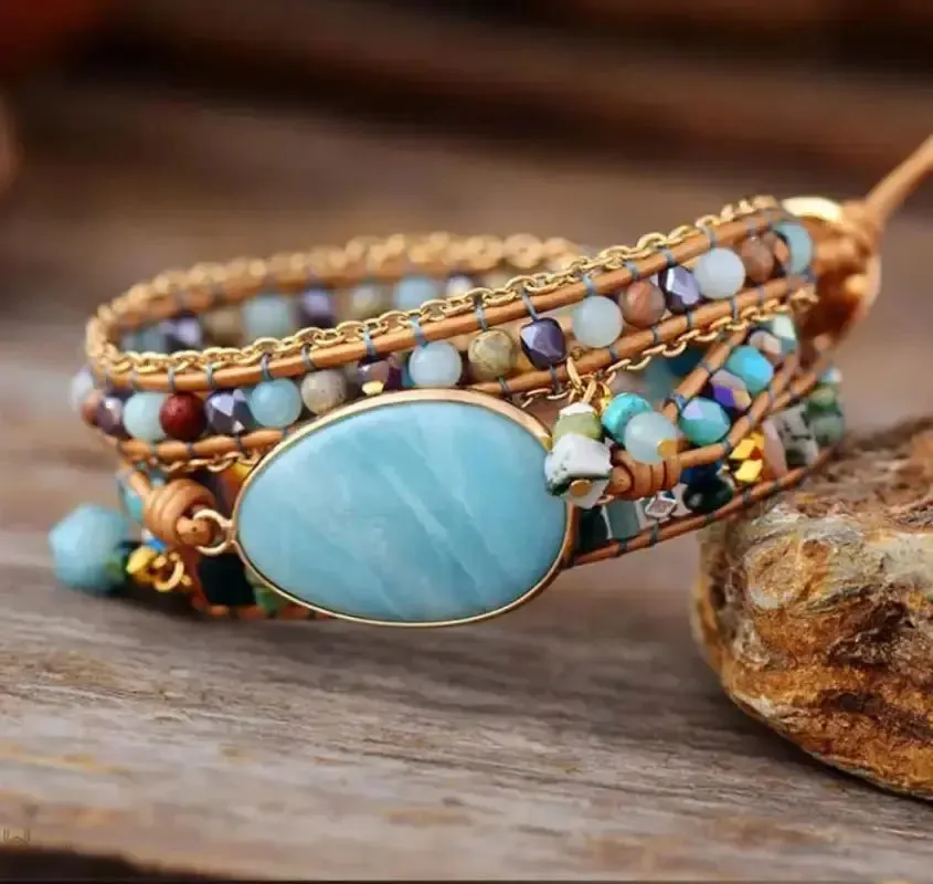 Stunning Amazonite Statement Wrap Bracelet - Perfect Bohemian Accessory