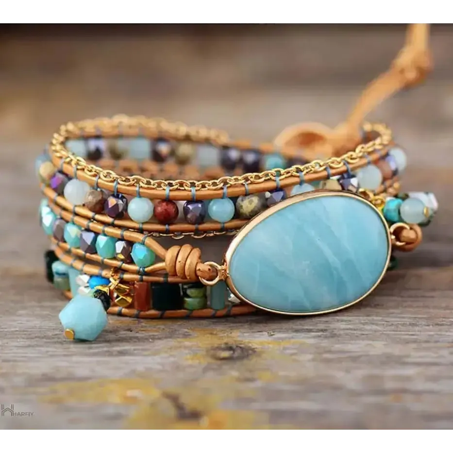 Stunning Amazonite Statement Wrap Bracelet - Perfect Bohemian Accessory