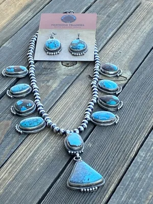 Stunning Navajo Sterling Silver Royston Turquoise Necklace & EarrIng Set