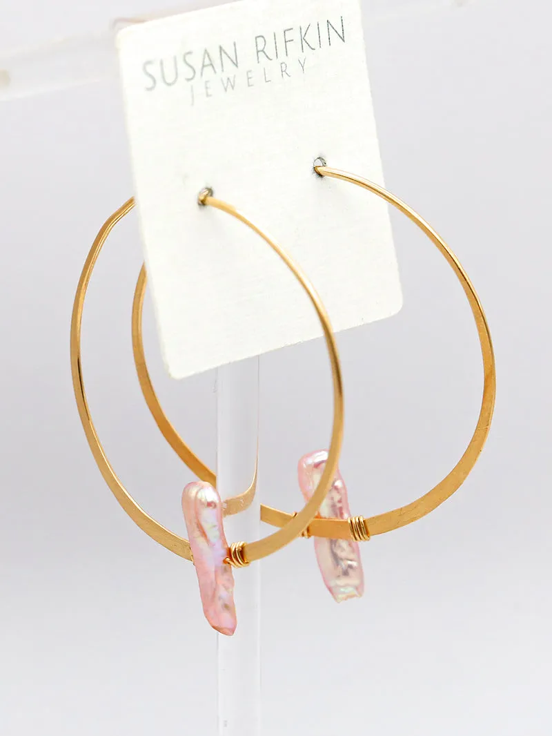 Susan Rifkin Pearl Accented Hoops | Silver & Gold Options Available