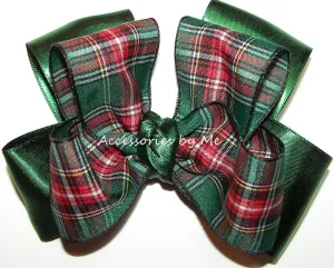 Tartan Green Plaid Satin Hair Bow