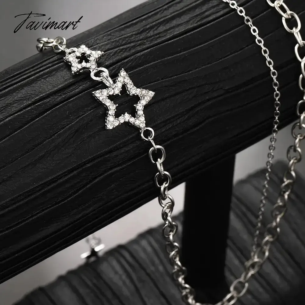 Tavimart Y2K Star Zircon Pendant Necklace for Women Luxury Sweet Cool Girl Punk Heart Clavicle Chain  New Fashion Jewelry Party Gift