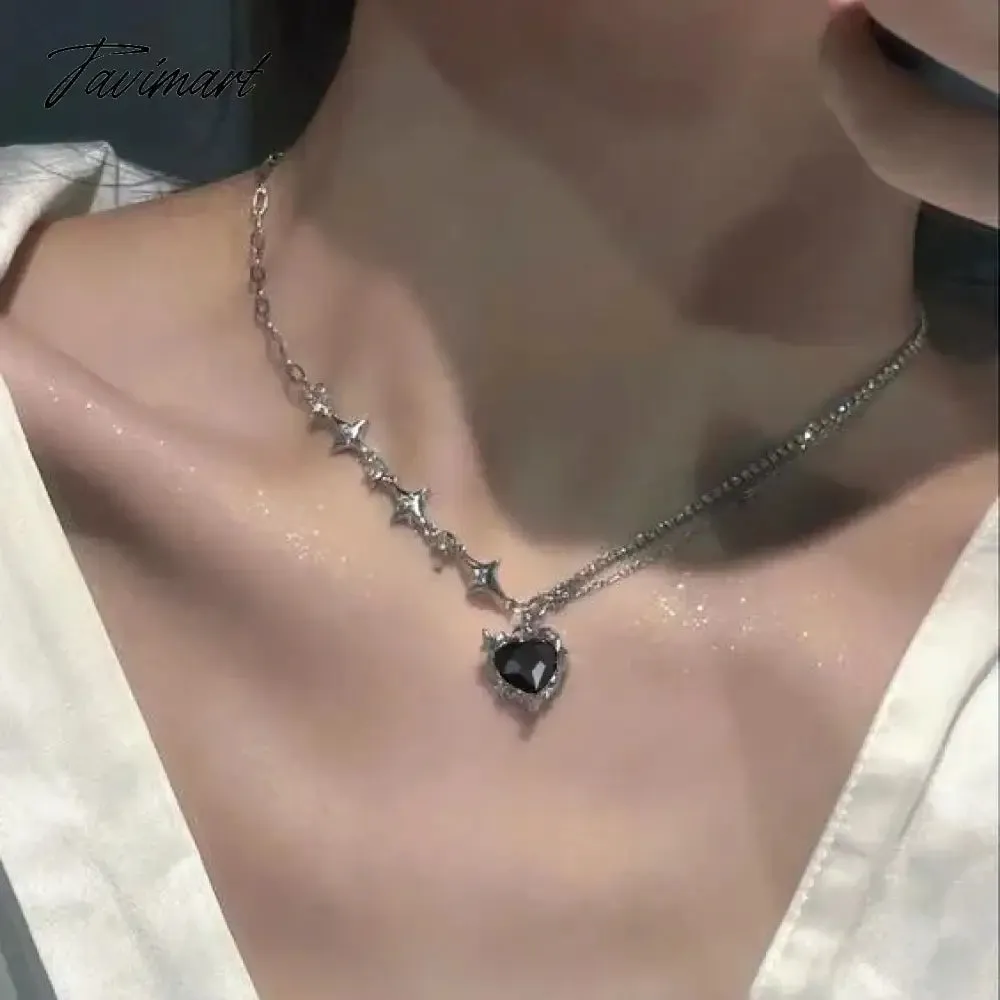 Tavimart Y2K Star Zircon Pendant Necklace for Women Luxury Sweet Cool Girl Punk Heart Clavicle Chain  New Fashion Jewelry Party Gift