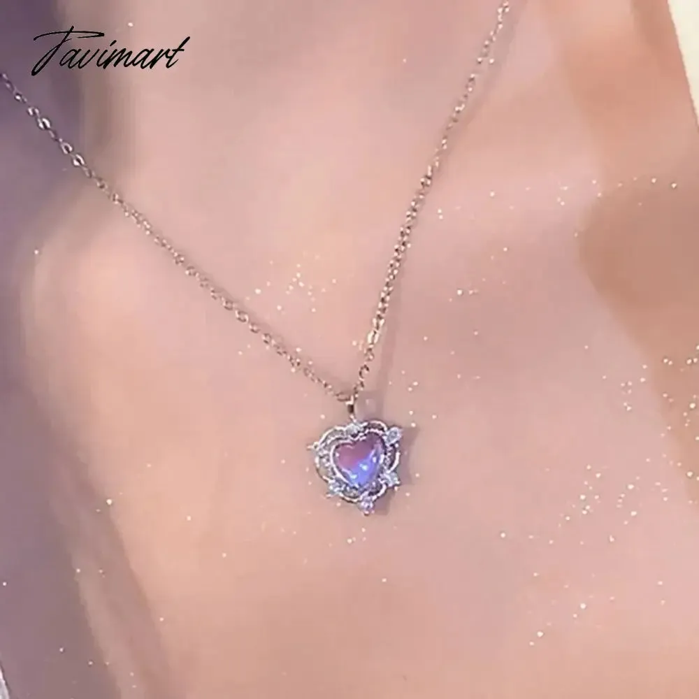 Tavimart Y2K Star Zircon Pendant Necklace for Women Luxury Sweet Cool Girl Punk Heart Clavicle Chain  New Fashion Jewelry Party Gift