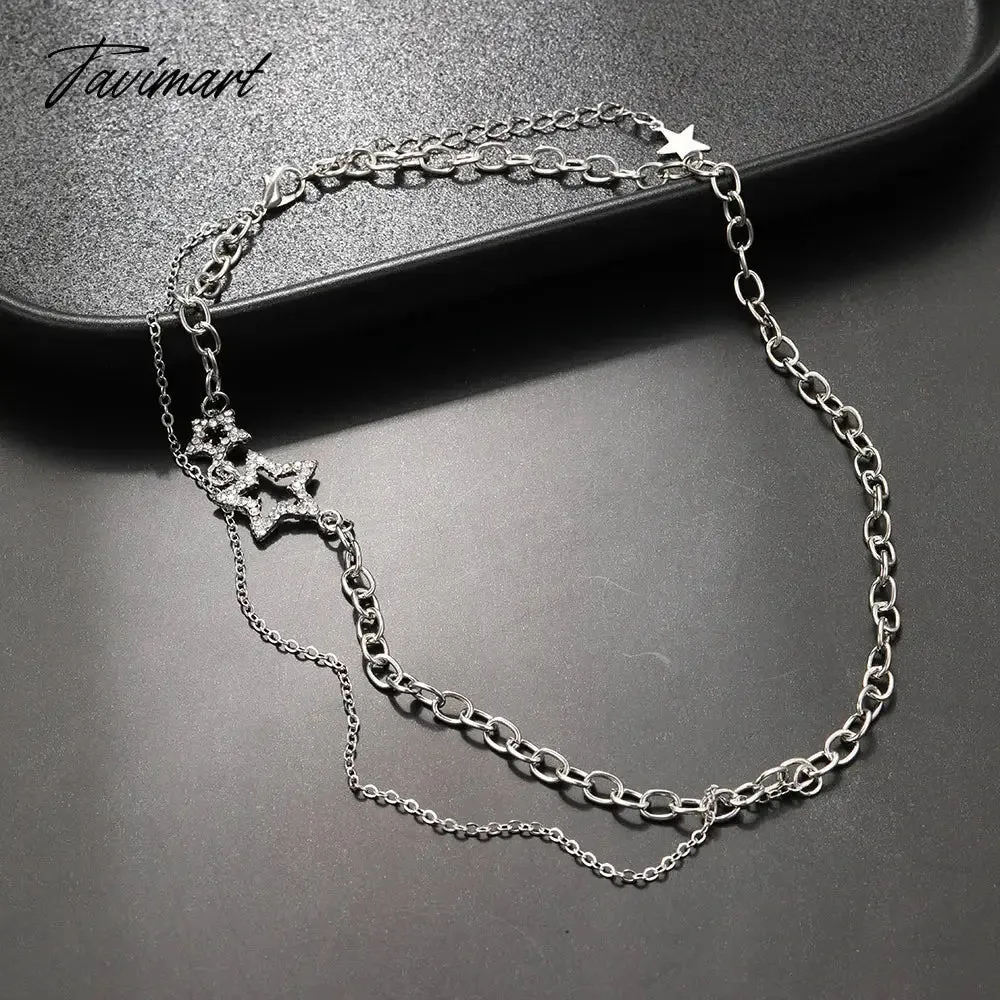 Tavimart Y2K Star Zircon Pendant Necklace for Women Luxury Sweet Cool Girl Punk Heart Clavicle Chain  New Fashion Jewelry Party Gift